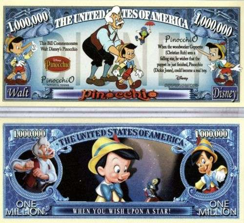 PINOCCHIO NOVELTY MILLION DOLLAR BILL