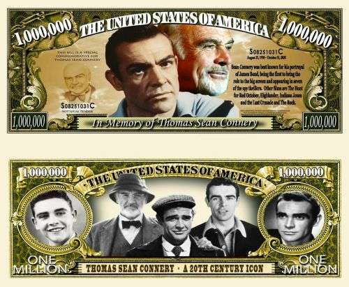 IN MEMORY OF SEAN CONNERY NOVELTY MILLION DOLLAR BILL