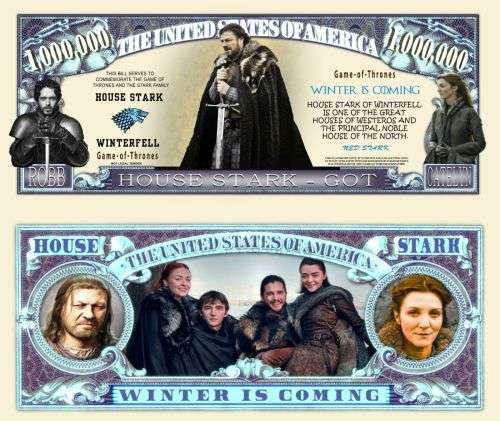 HOUSE OF STARK GAME OF THRONES NOVELTY MILLION DOLLAR BILL