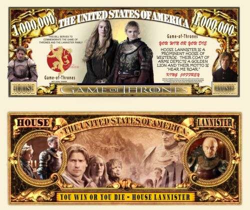 GAME OF THRONES HOUSE LANNISTER NOVELTY MILLION DOLLAR BILL