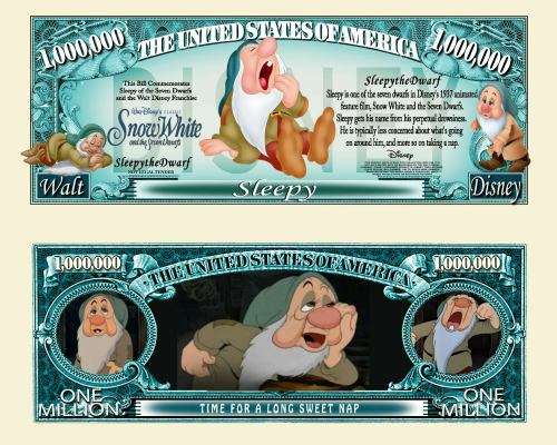 SLEEPY DWARF NOVELTY MILLION DOLLAR BILL