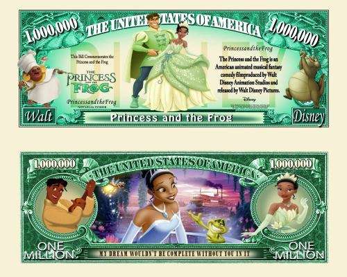 PRINCESS AND THE FROG NOVELTY MILLION DOLLAR BILL