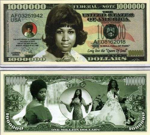 ARETHA FRANKLIN NOVELTY MILLION DOLLAR BILL