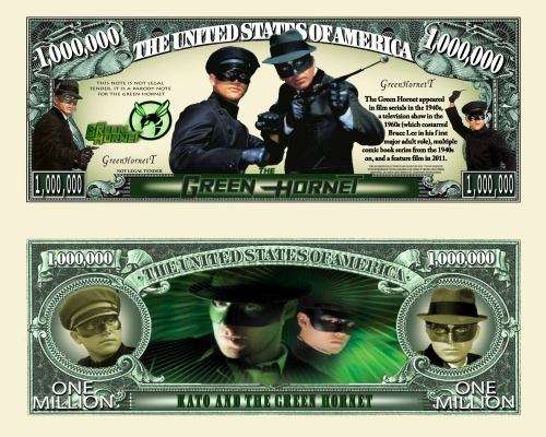 THE GREEN HORNET NOVELTY MILLION DOLLAR BILL