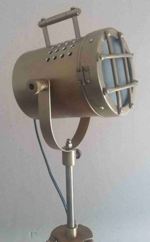 Wood and aluminium tripod lamp stand and feature lamp fitting