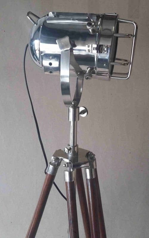Rosewood and aluminium tripod lamp stand and feature lamp fitting