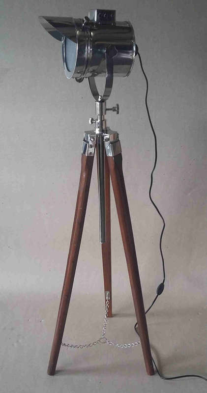 Rosewood and aluminium tripod lamp stand and feature lamp fitting