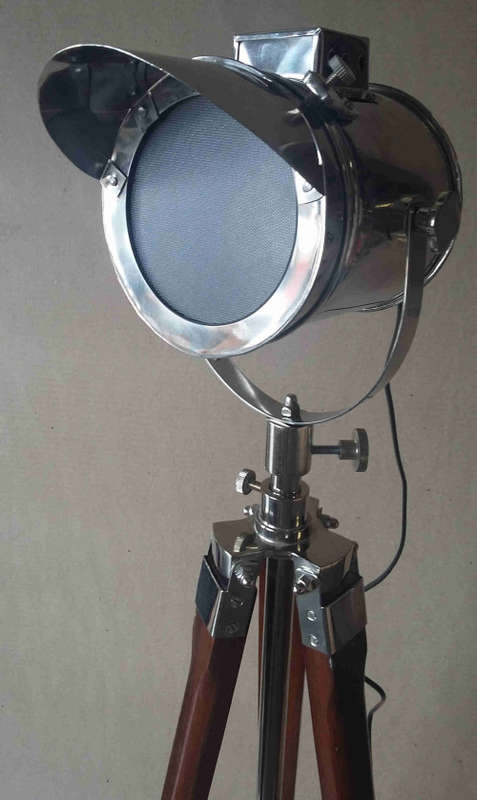 Rosewood and aluminium tripod lamp stand and feature lamp fitting