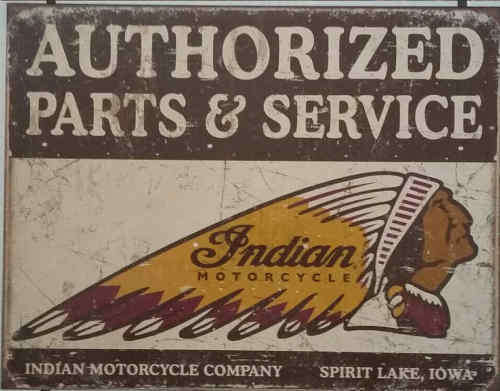 Indian. Authorized parts and service distressed metal sign         mt25.
