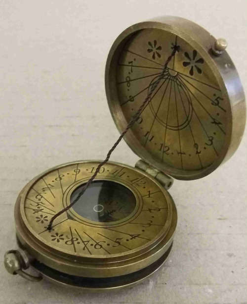Pocket Sundial Compass Brass Antique Finsh