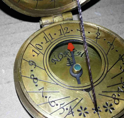 Pocket Sundial Compass Brass Antique Finsh