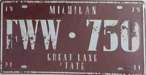 Michigan embossed metal license plate              mt19