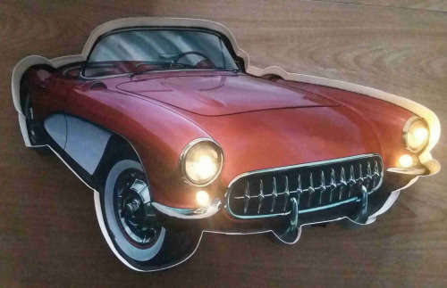 Retro car, metal light sign.