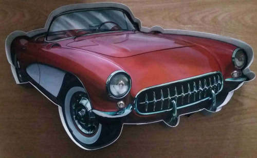 Retro car, metal light sign.