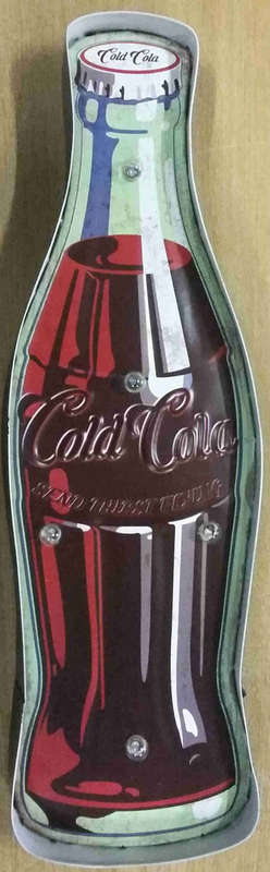 Coca-cola bottle, metal light sign.