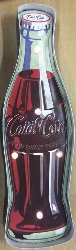 Coca-cola bottle, metal light sign.