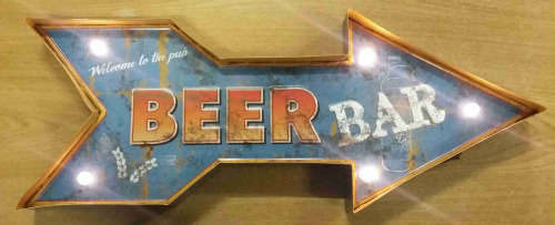 Beer bar, metal light sign.