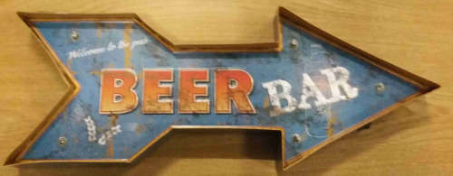 Beer bar, metal light sign.