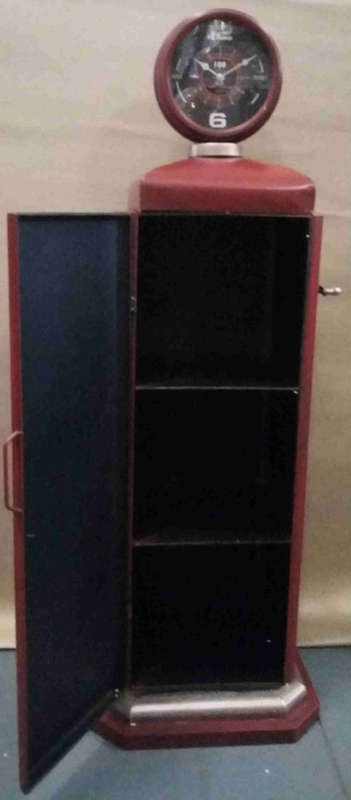 Super Gasoline model tin petrol pump cupboard & clock.