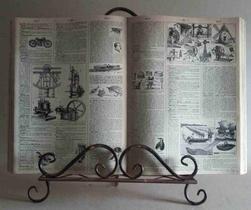 Wrought metal book stand.
