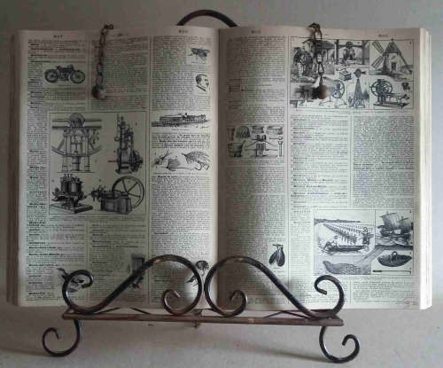 Wrought metal book stand.