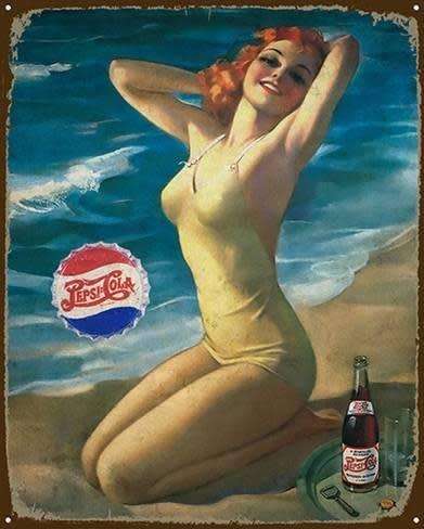 Pepsi-cola girl distressed metal sign
