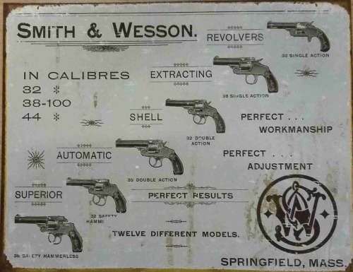 Smith & Wesson Revolvers distressed metal sign