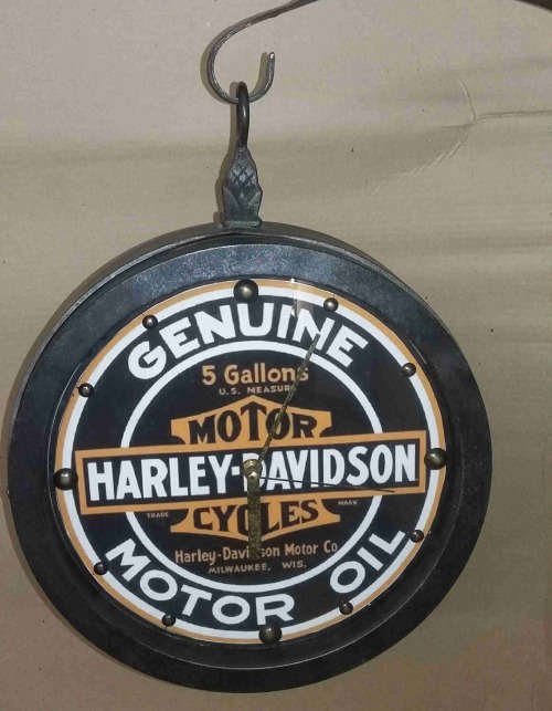 Harley Davidson Motor oil double sided, station clock.