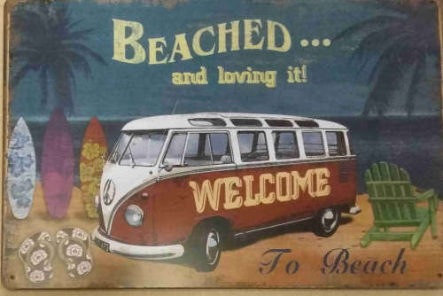 Combi. Beached & Loving it metal sign.