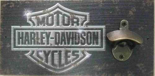 Harley Davidson Advert board with bottle cap opener.