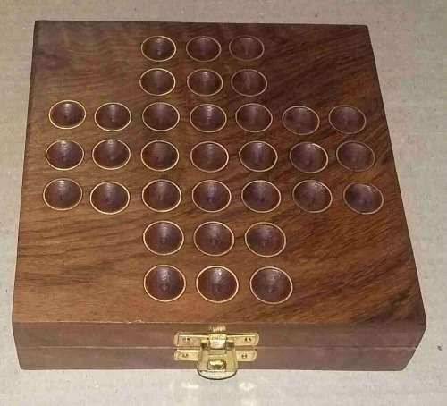 Solo Game, Rosewood and Brass Box with Glass Marbles.