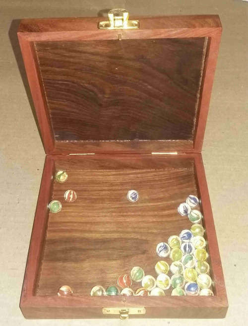 Solo Game, Rosewood and Brass Box with Glass Marbles.