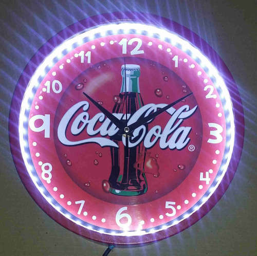 Coca-cola illuminated clock. 30cm Diameter