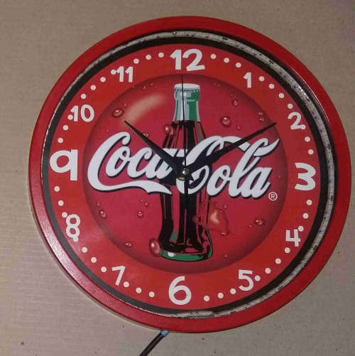 Coca-cola illuminated clock. 30cm Diameter
