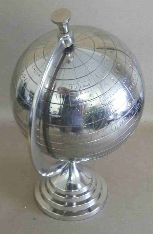 Metal World globe. On stand. Beautiful item to complement your home
