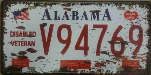 USA Alabama disabled veteran metal license plate