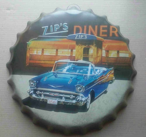 Zip's Diner embossed bottle cap metal sign.