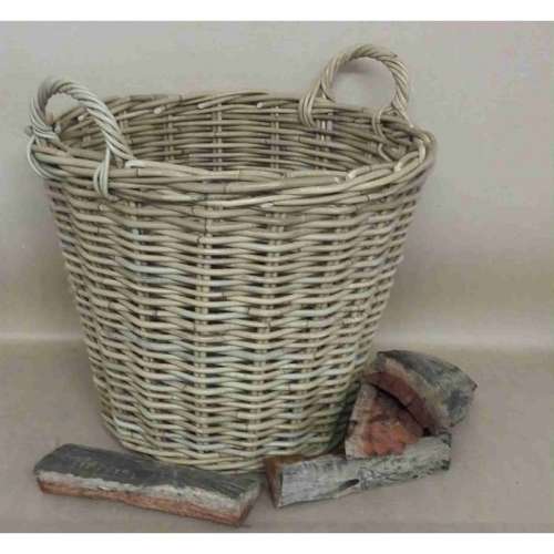 Fireplace. Log basket. Woven cane