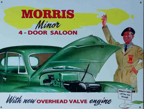 Morris Minor With 4 door Saloon Aluminium sign From UK.