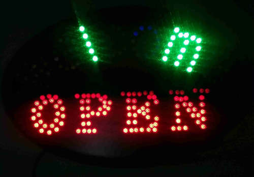Welcome open multi color pulsating neon sign. 220v