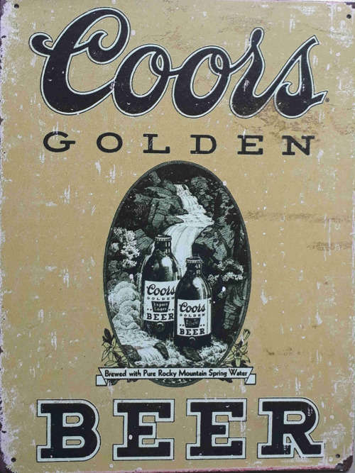 Coors Golden Beer metal sign.