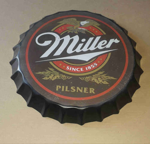 Miller pilsner beer bottle cap metal sign