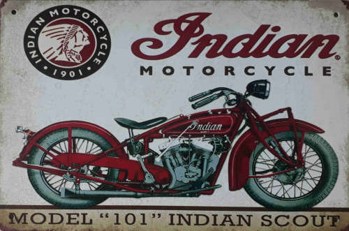Indian motorcycles, model `101` metal sign