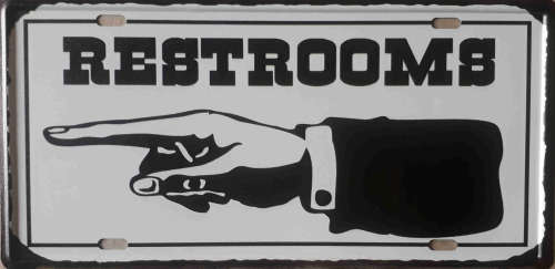 Restrooms metal license plate