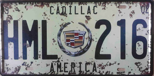 Cadillac America, distressed  metal license plate