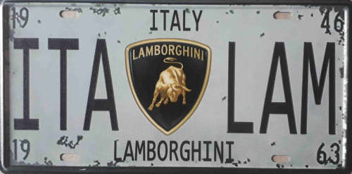 Lamborghini, distressed  metal license plate