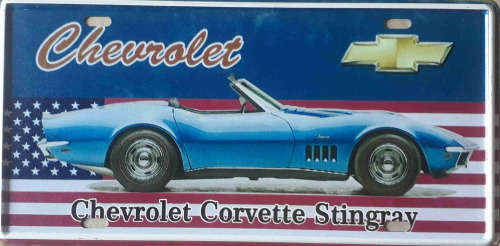 Chevrolet Corvette Stingray metal license plate.