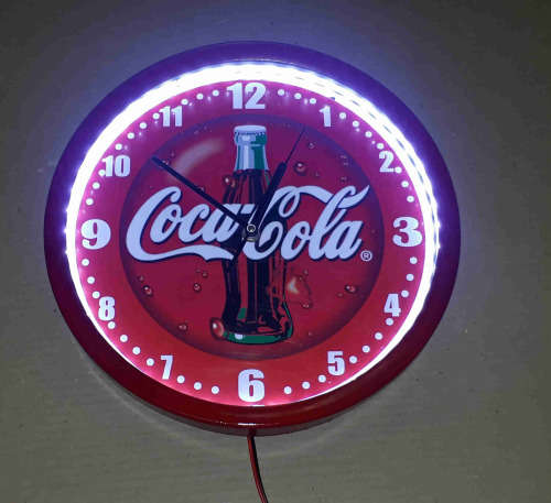Coca-cola illuminated clock. 30cm Diameter