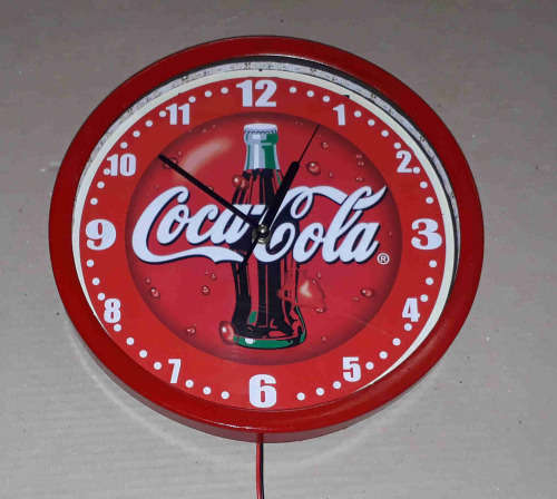 Coca-cola illuminated clock. 30cm Diameter