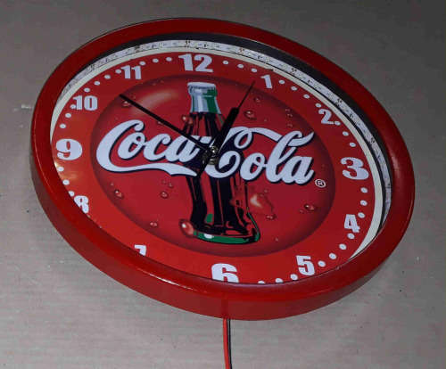 Coca-cola illuminated clock. 30cm Diameter
